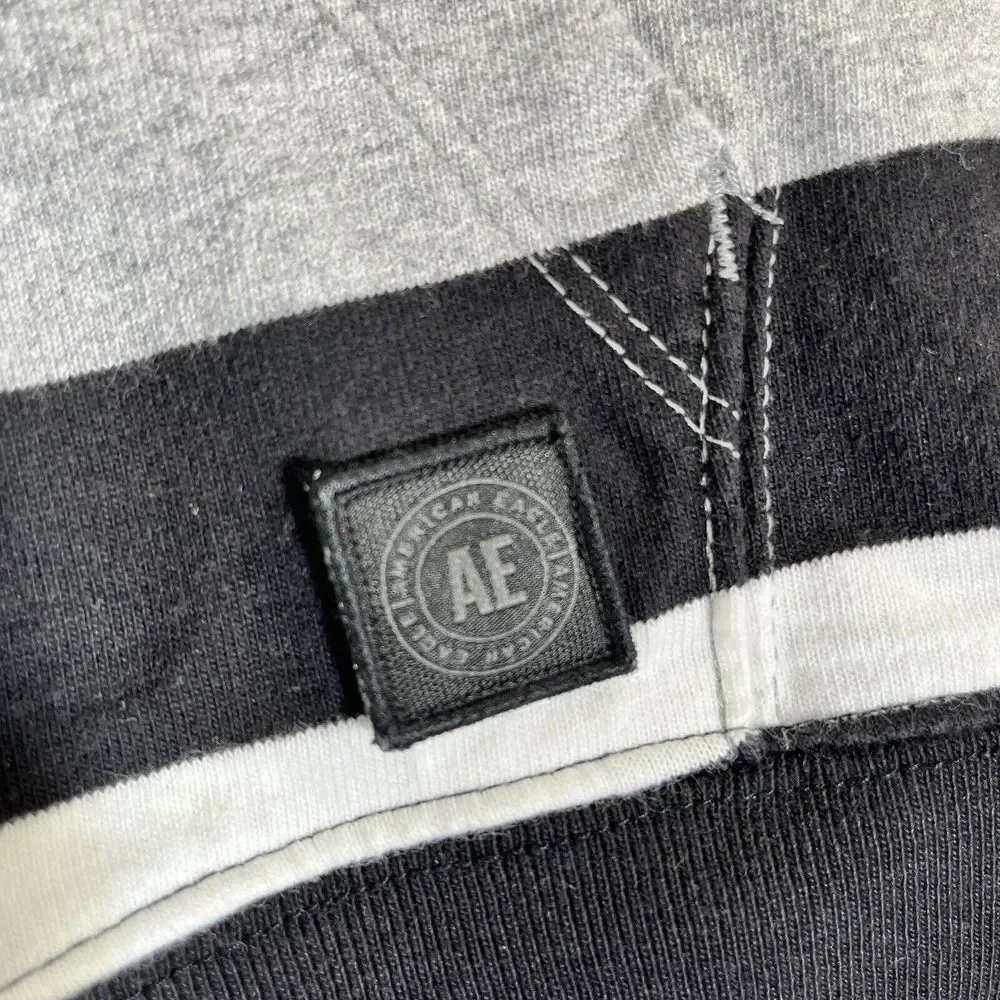 AMERICAN EAGLE thick‎ striped Y2K 90s mens hoodie size L black, and gray